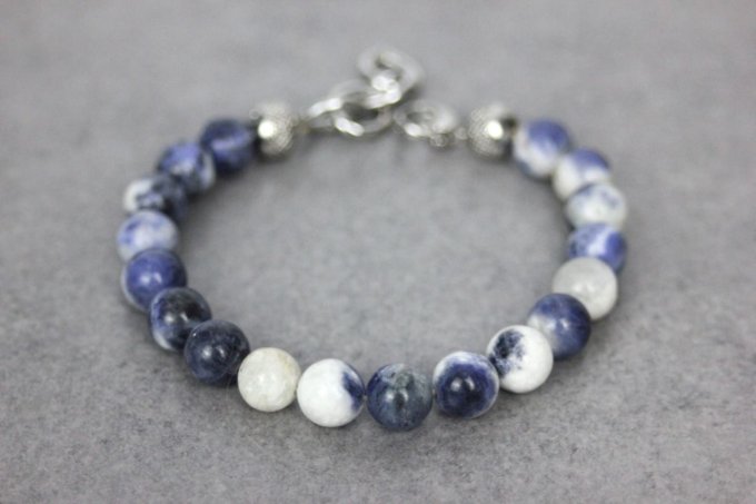 Bracelet perles sodalite et acier inoxydable