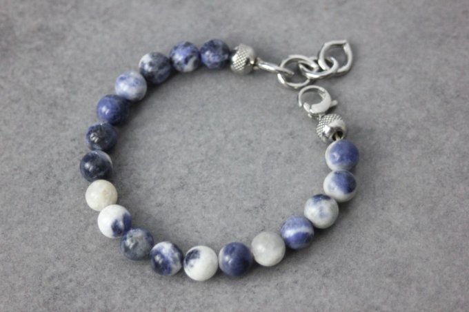 Bracelet perles sodalite et acier inoxydable