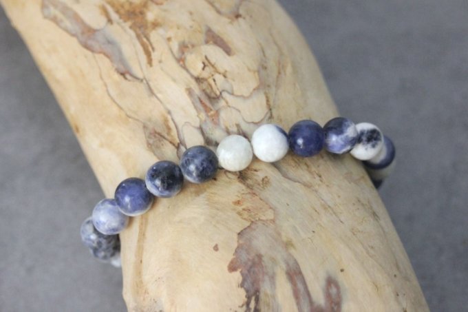 Bracelet perles sodalite et acier inoxydable