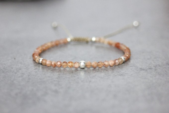 Bracelet pierres de soleil facettées et argent massif