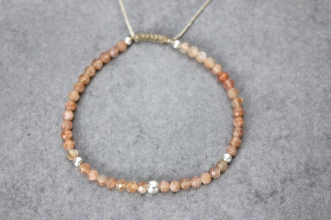 Bracelet pierres de soleil facettées et argent massif