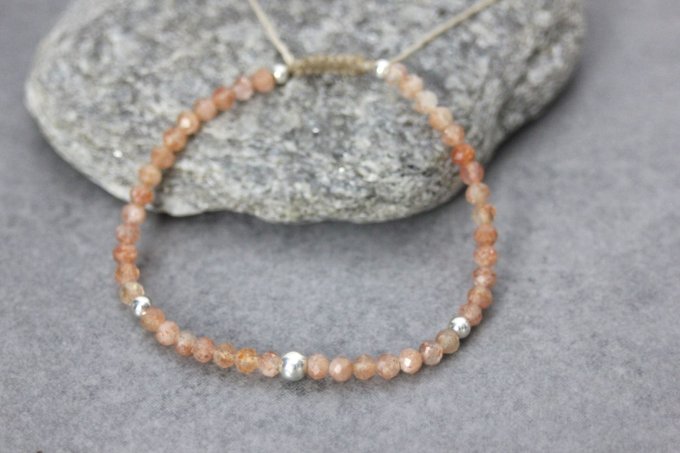 Bracelet pierres de soleil facettées et argent massif