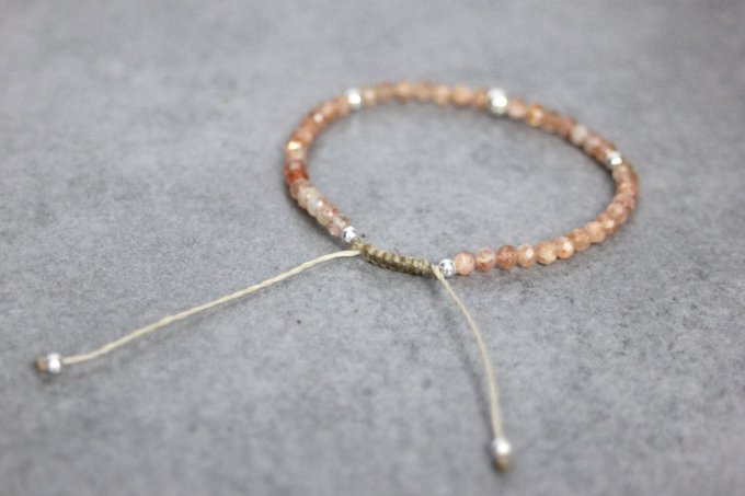 Bracelet pierres de soleil facettées et argent massif