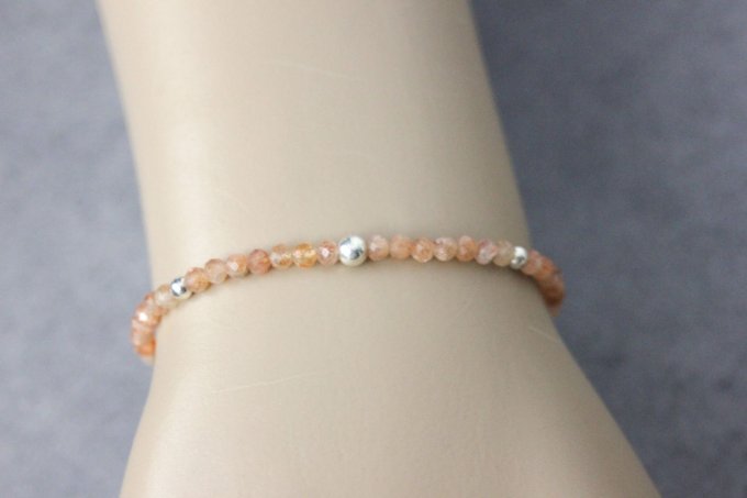 Bracelet pierres de soleil facettées et argent massif