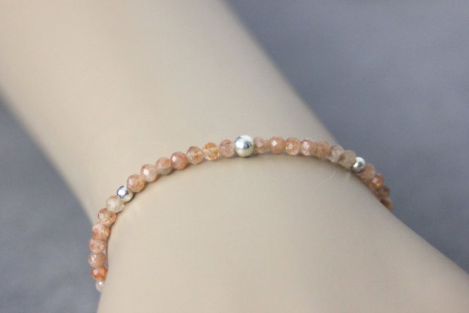 Bracelet pierres de soleil facettées et argent massif