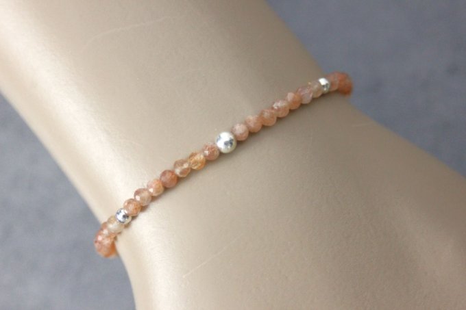 Bracelet pierres de soleil facettées et argent massif