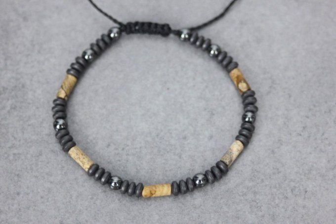 Bracelet perles jaspe paysage et hématite