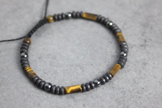 Bracelet perles oeil de tigre et hématite