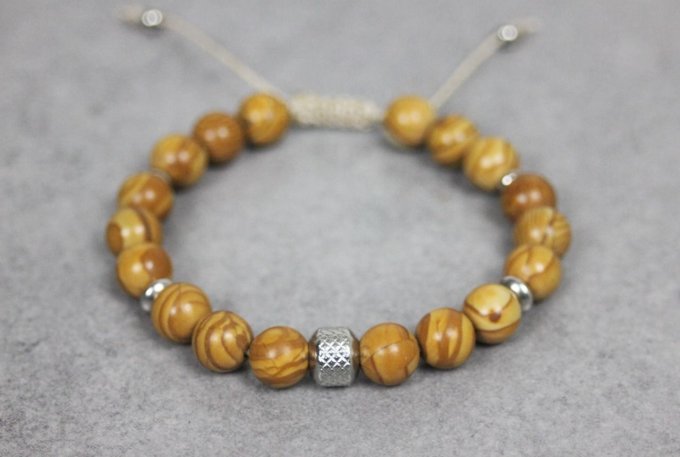 Bracelet perles wood stone et acier inoxydable