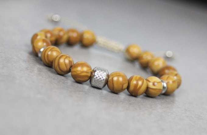 Bracelet perles wood stone et acier inoxydable