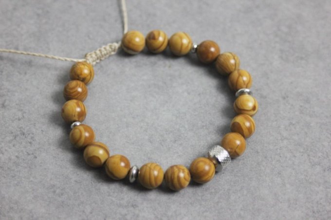 Bracelet perles wood stone et acier inoxydable