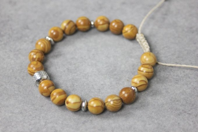 Bracelet perles wood stone et acier inoxydable