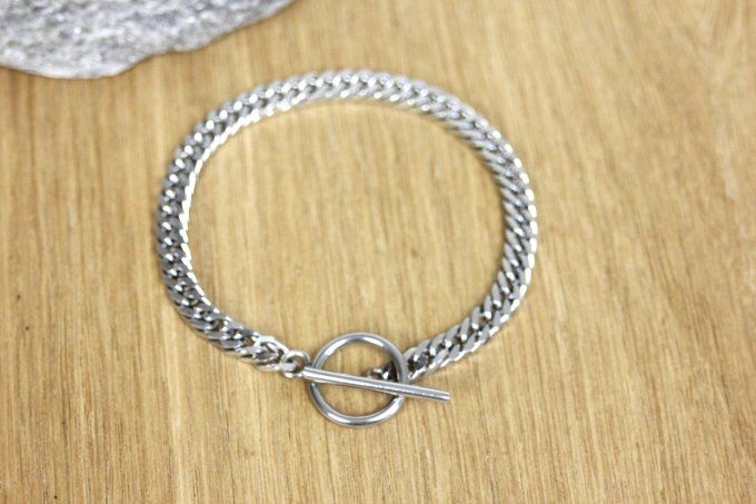 Bracelet en acier inoxydable maille gourmette fermoir T