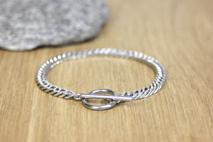 Bracelet en acier inoxydable maille gourmette fermoir T