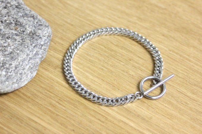 Bracelet en acier inoxydable maille gourmette fermoir T