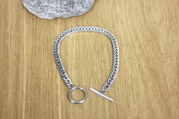 Bracelet en acier inoxydable maille gourmette fermoir T