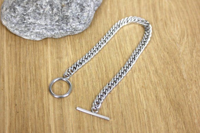 Bracelet en acier inoxydable maille gourmette fermoir T
