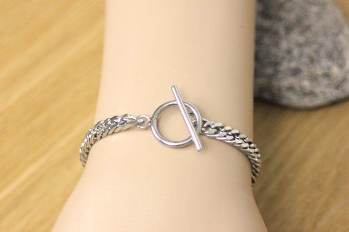 Bracelet en acier inoxydable maille gourmette fermoir T