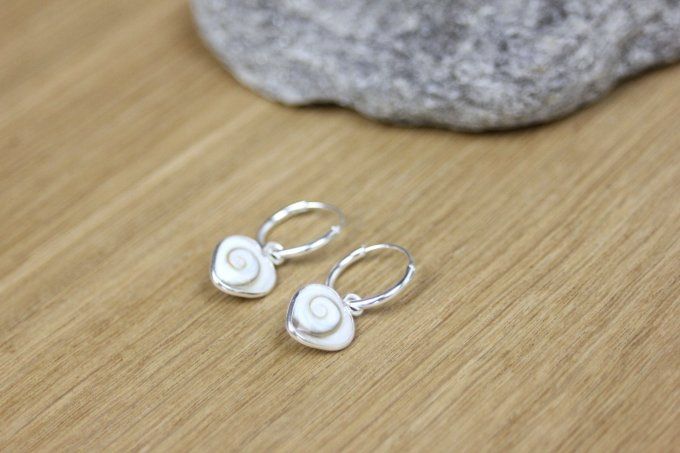 Boucles d'oreilles mini créoles argent massif pendentif oeil de sainte Lucie
