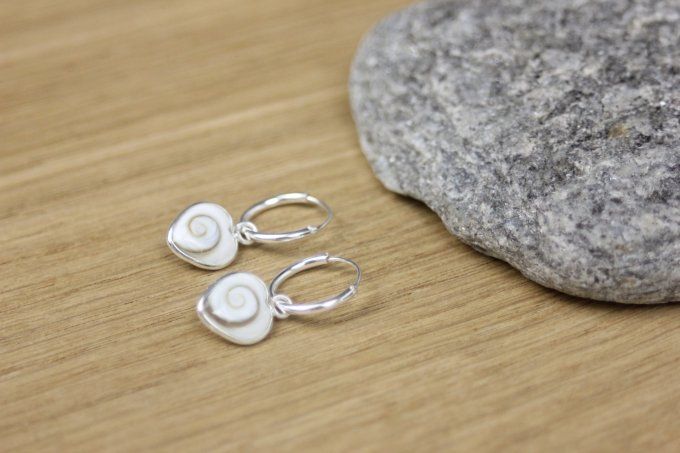 Boucles d'oreilles mini créoles argent massif pendentif oeil de sainte Lucie