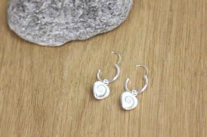 Boucles d'oreilles mini créoles argent massif pendentif oeil de sainte Lucie
