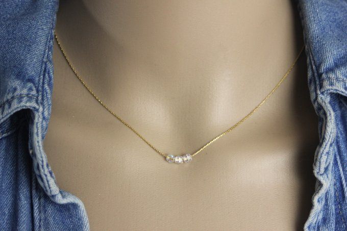 Collier or gold filled 3 perles en cristal swarovski