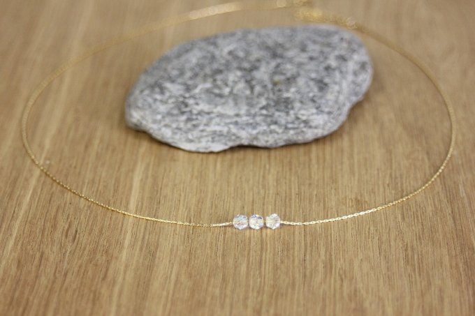 Collier or gold filled 3 perles en cristal swarovski
