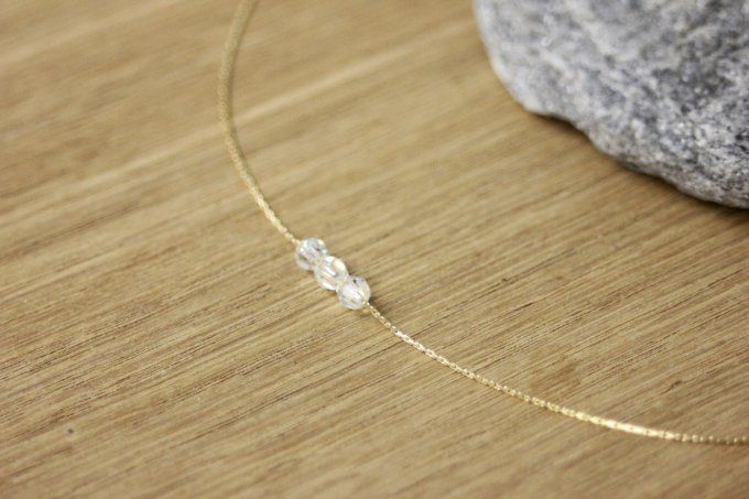 Collier or gold filled 3 perles en cristal swarovski