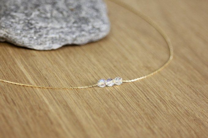 Collier or gold filled 3 perles en cristal swarovski