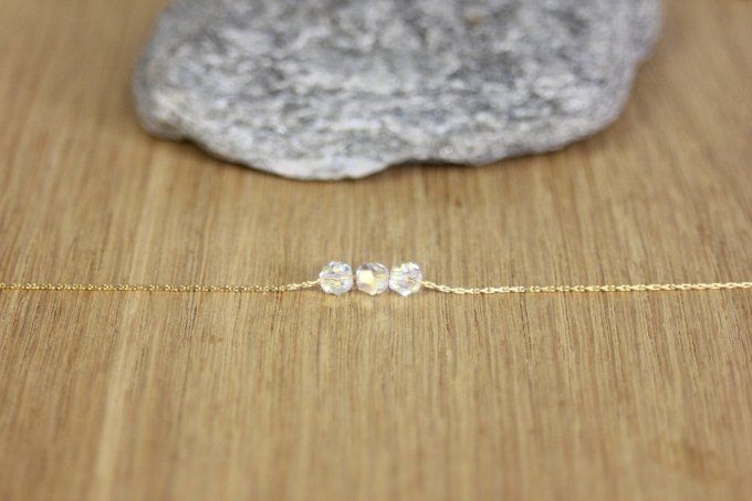 Collier or gold filled 3 perles en cristal swarovski