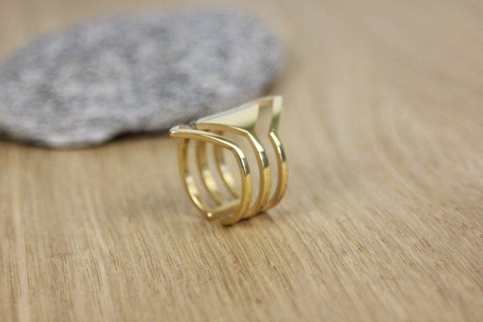 Bague ajustable en acier inoxydable doré losange