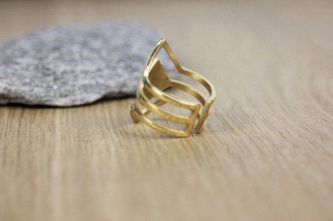 Bague ajustable en acier inoxydable doré losange