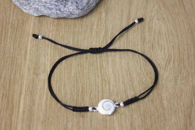 Bracelet cordon noir breloque oeil de shiva et argent massif