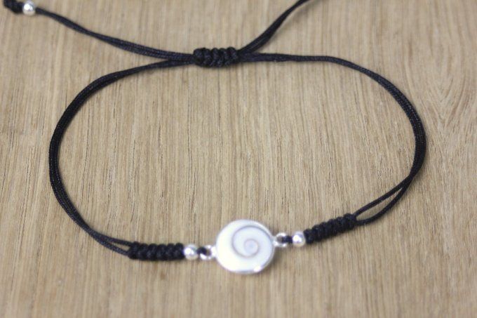 Bracelet cordon noir breloque oeil de shiva et argent massif