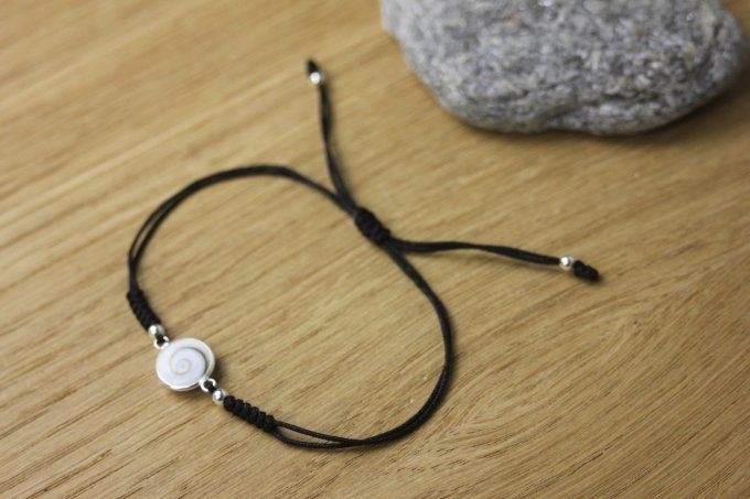 Bracelet cordon noir breloque oeil de shiva et argent massif