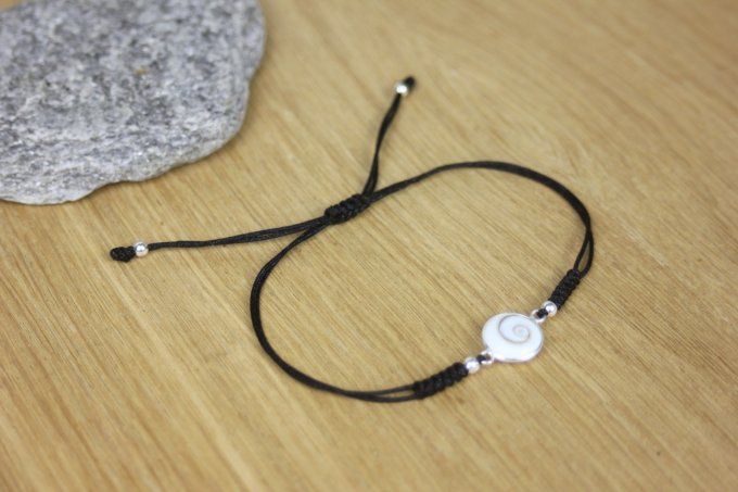 Bracelet cordon noir breloque oeil de shiva et argent massif