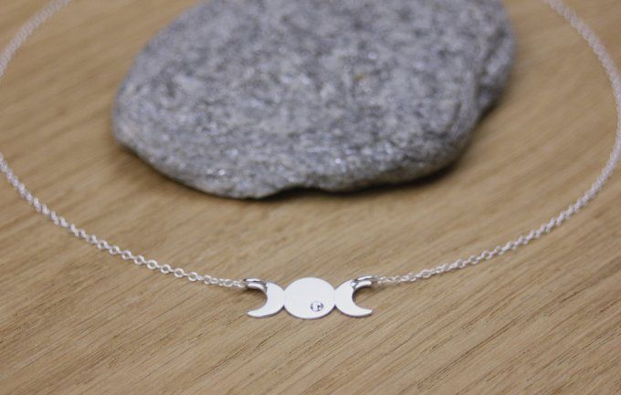Collier en argent massif phases de la lune avec zircon