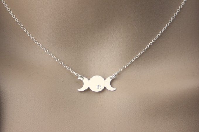 Collier en argent massif phases de la lune avec zircon