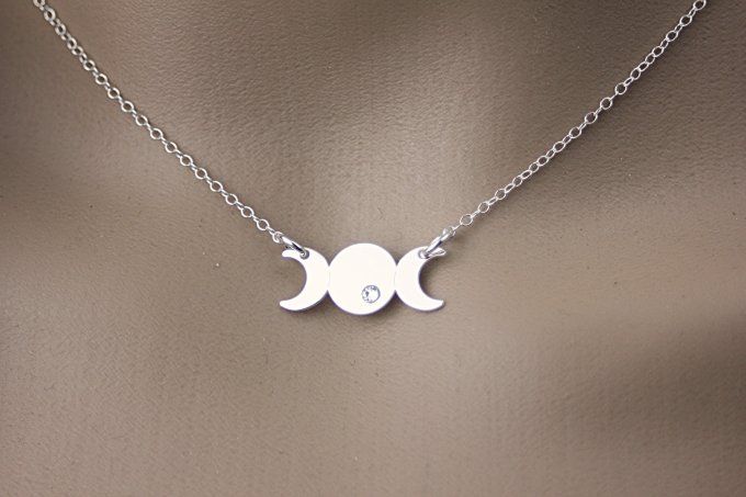 Collier en argent massif phases de la lune avec zircon