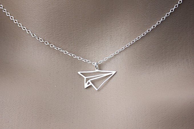Collier argent massif pendentif avion origami