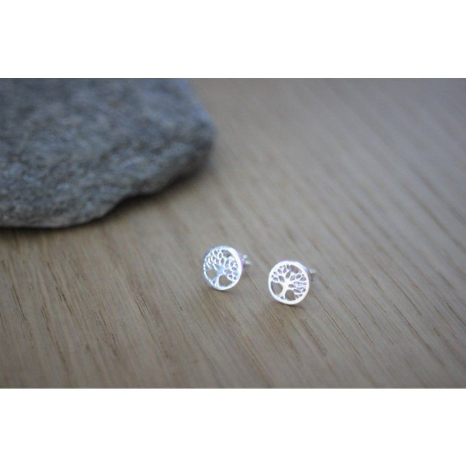 Boucles d'oreilles arbre de vie en argent massif