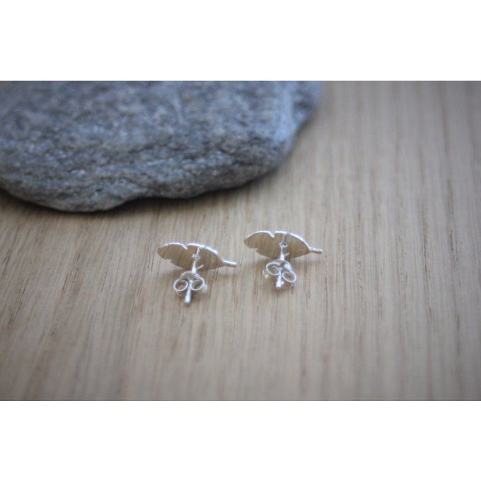 Boucles d'oreilles minimalistes plumes en argent massif