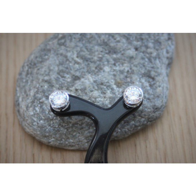 Clous d'oreilles chatons en argent et zirconium