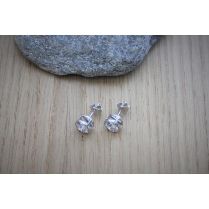 Clous d'oreilles chatons en argent et zirconium