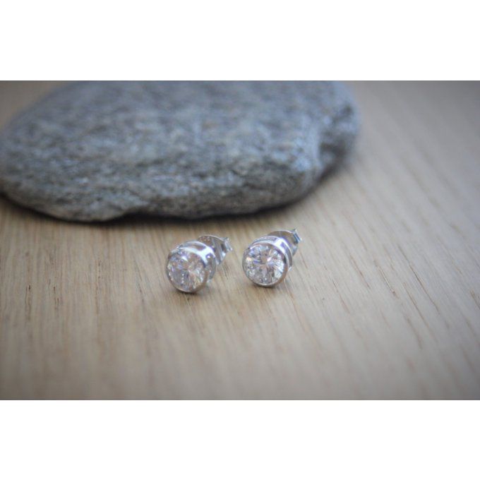 Clous d'oreilles chatons en argent et zirconium