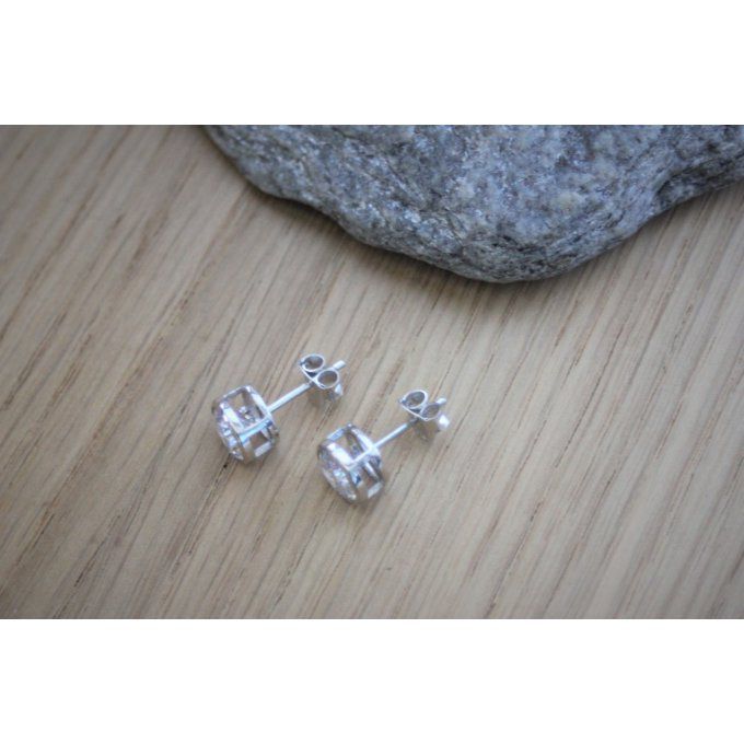 Clous d'oreilles chatons en argent et zirconium