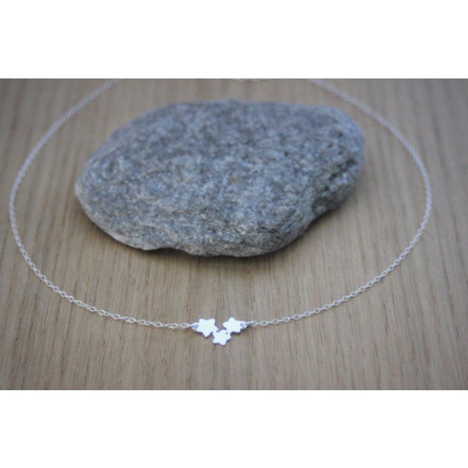 Collier ras du cou en argent massif 3 petites étoiles