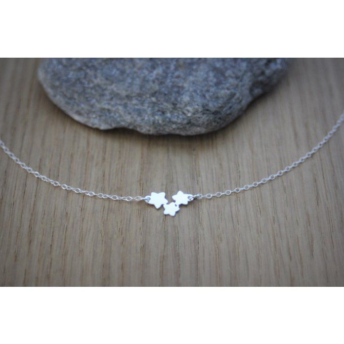 Collier ras du cou en argent massif 3 petites étoiles