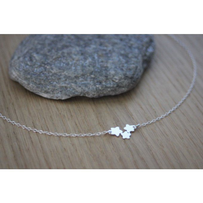 Collier ras du cou en argent massif 3 petites étoiles