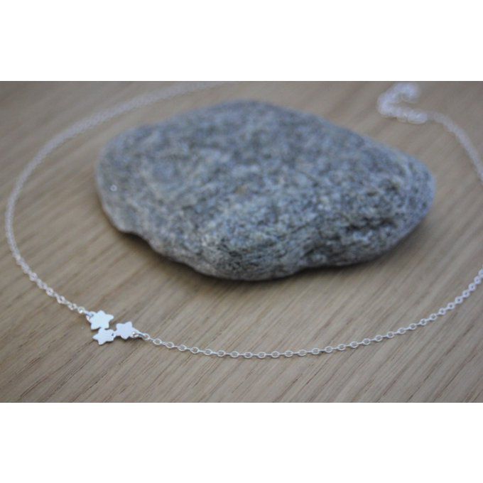 Collier ras du cou en argent massif 3 petites étoiles